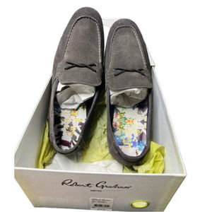 New In Box Robert Graham Seth Suede Loafer Charcoal Color Size 9